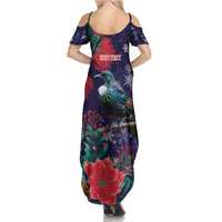 Tui Meri Kirihimete Personalised Summer Maxi Dress Pohutukawa Flowers Blue Motif LT9 - Polynesian Pride