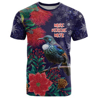 Tui Meri Kirihimete Personalised T Shirt Pohutukawa Flowers Blue Motif LT9 Blue - Polynesian Pride