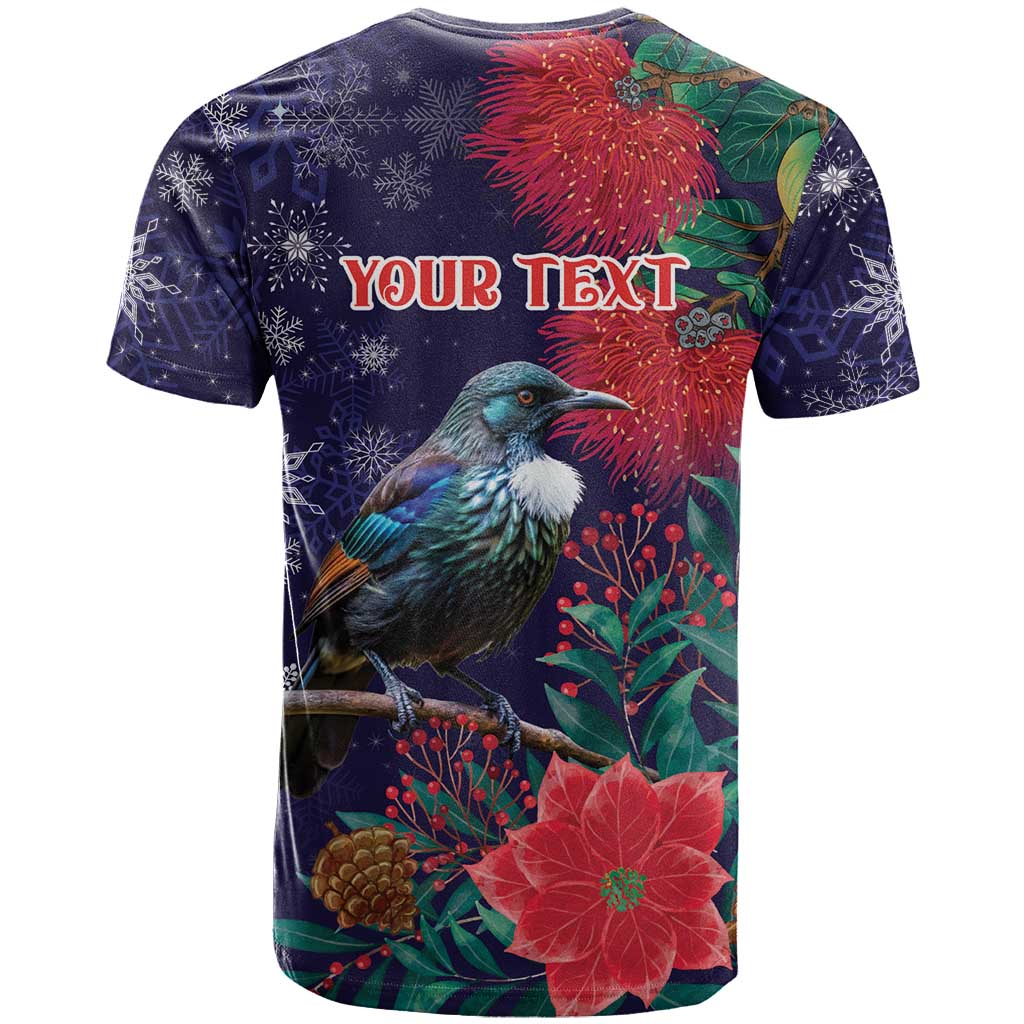 Tui Meri Kirihimete Personalised T Shirt Pohutukawa Flowers Blue Motif LT9 - Polynesian Pride
