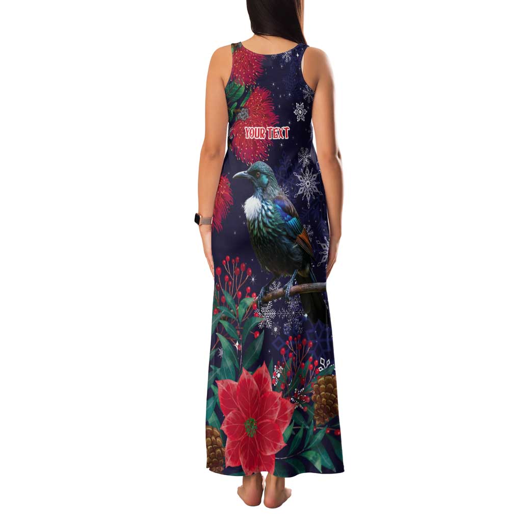 Tui Meri Kirihimete Personalised Tank Maxi Dress Pohutukawa Flowers Blue Motif LT9 - Polynesian Pride