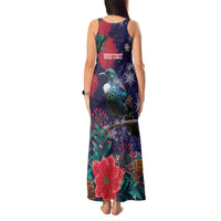 Tui Meri Kirihimete Personalised Tank Maxi Dress Pohutukawa Flowers Blue Motif LT9 - Polynesian Pride