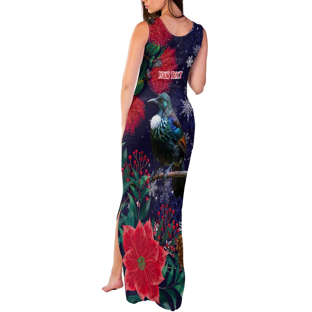 Tui Meri Kirihimete Personalised Tank Maxi Dress Pohutukawa Flowers Blue Motif LT9 - Polynesian Pride