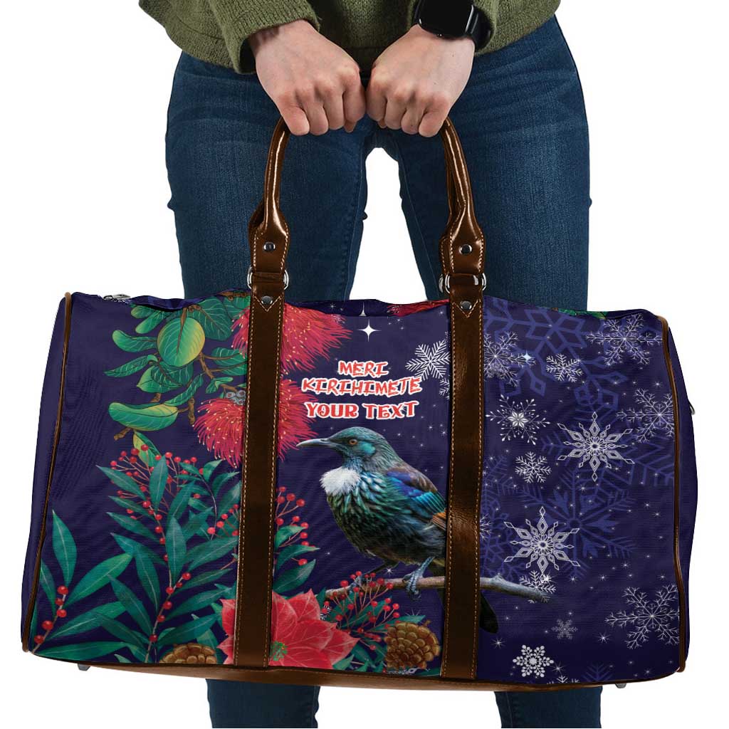 Tui Meri Kirihimete Personalised Travel Bag Pohutukawa Flowers Blue Motif LT9 Blue - Polynesian Pride