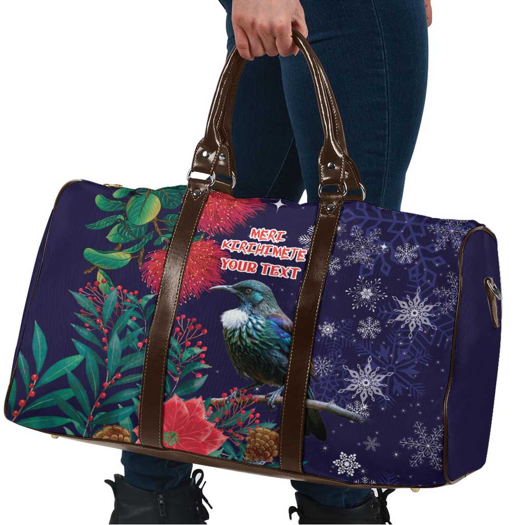 Tui Meri Kirihimete Personalised Travel Bag Pohutukawa Flowers Blue Motif LT9 - Polynesian Pride