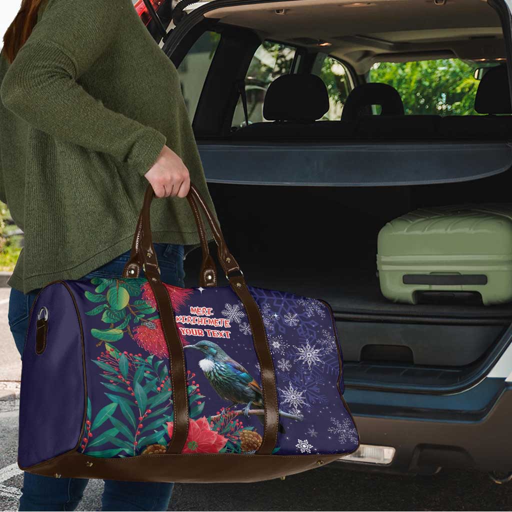 Tui Meri Kirihimete Personalised Travel Bag Pohutukawa Flowers Blue Motif LT9 - Polynesian Pride