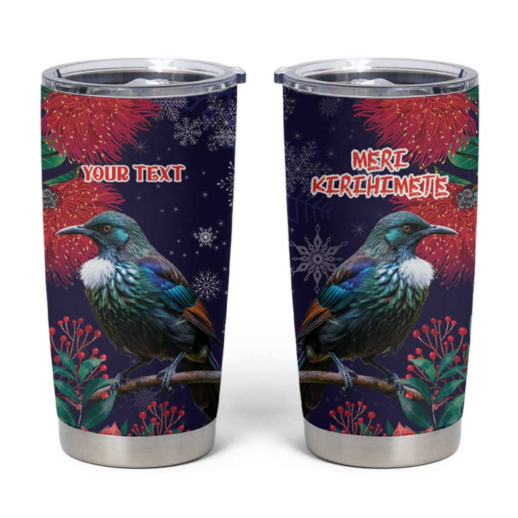 Tui Meri Kirihimete Personalised Tumbler Cup Pohutukawa Flowers Blue Motif LT9 Blue - Polynesian Pride