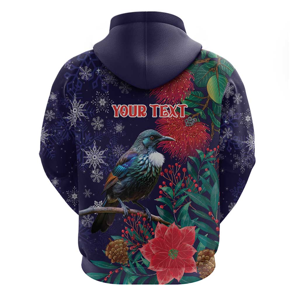 Tui Meri Kirihimete Personalised Zip Hoodie Pohutukawa Flowers Blue Motif LT9 - Polynesian Pride