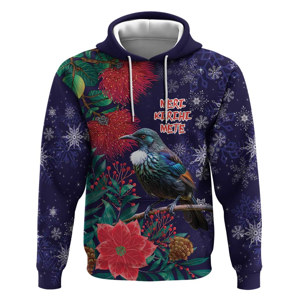 Tui Meri Kirihimete Personalised Zip Hoodie Pohutukawa Flowers Blue Motif LT9 Pullover Hoodie Blue - Polynesian Pride