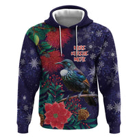 Tui Meri Kirihimete Personalised Zip Hoodie Pohutukawa Flowers Blue Motif LT9 Pullover Hoodie Blue - Polynesian Pride