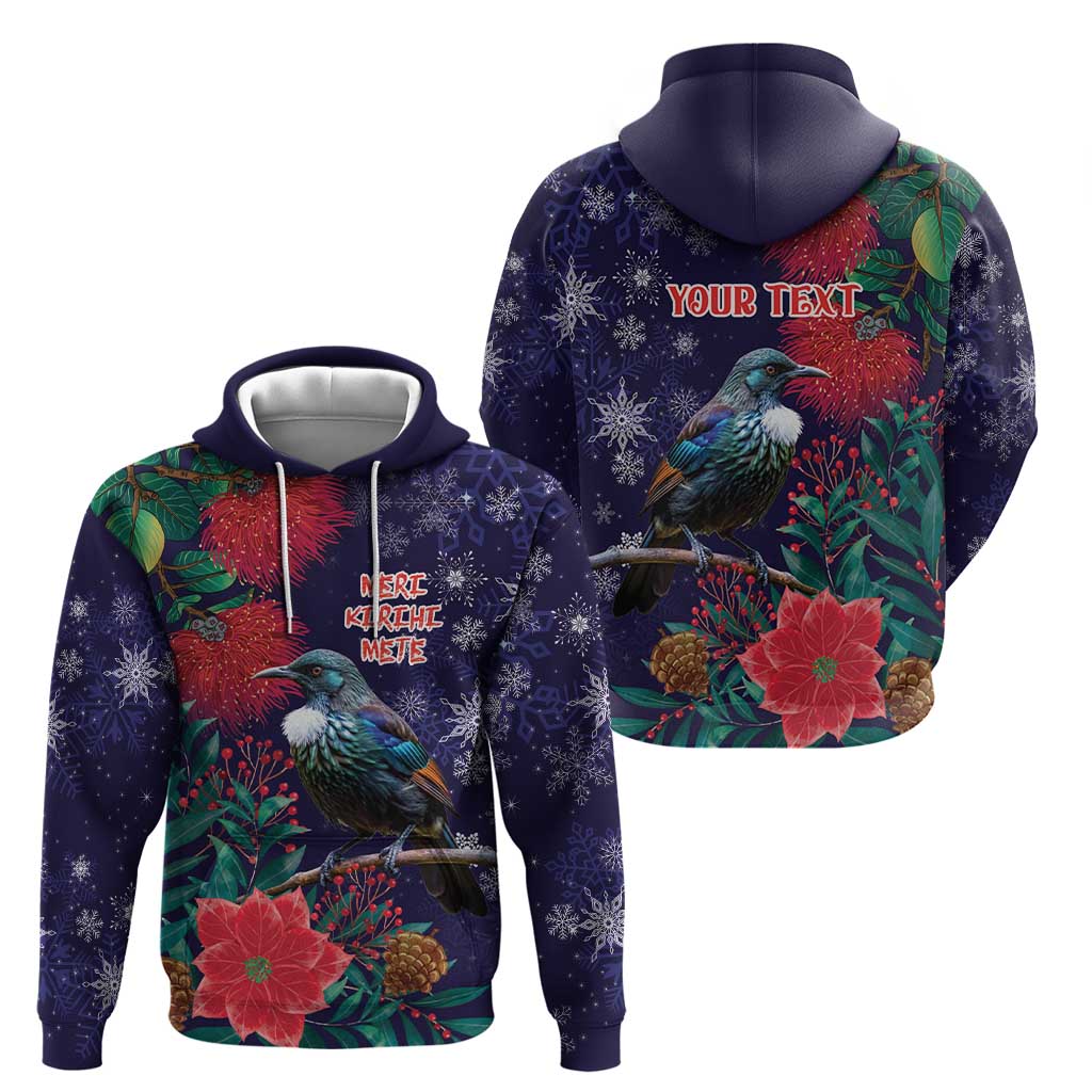 Tui Meri Kirihimete Personalised Zip Hoodie Pohutukawa Flowers Blue Motif LT9 - Polynesian Pride
