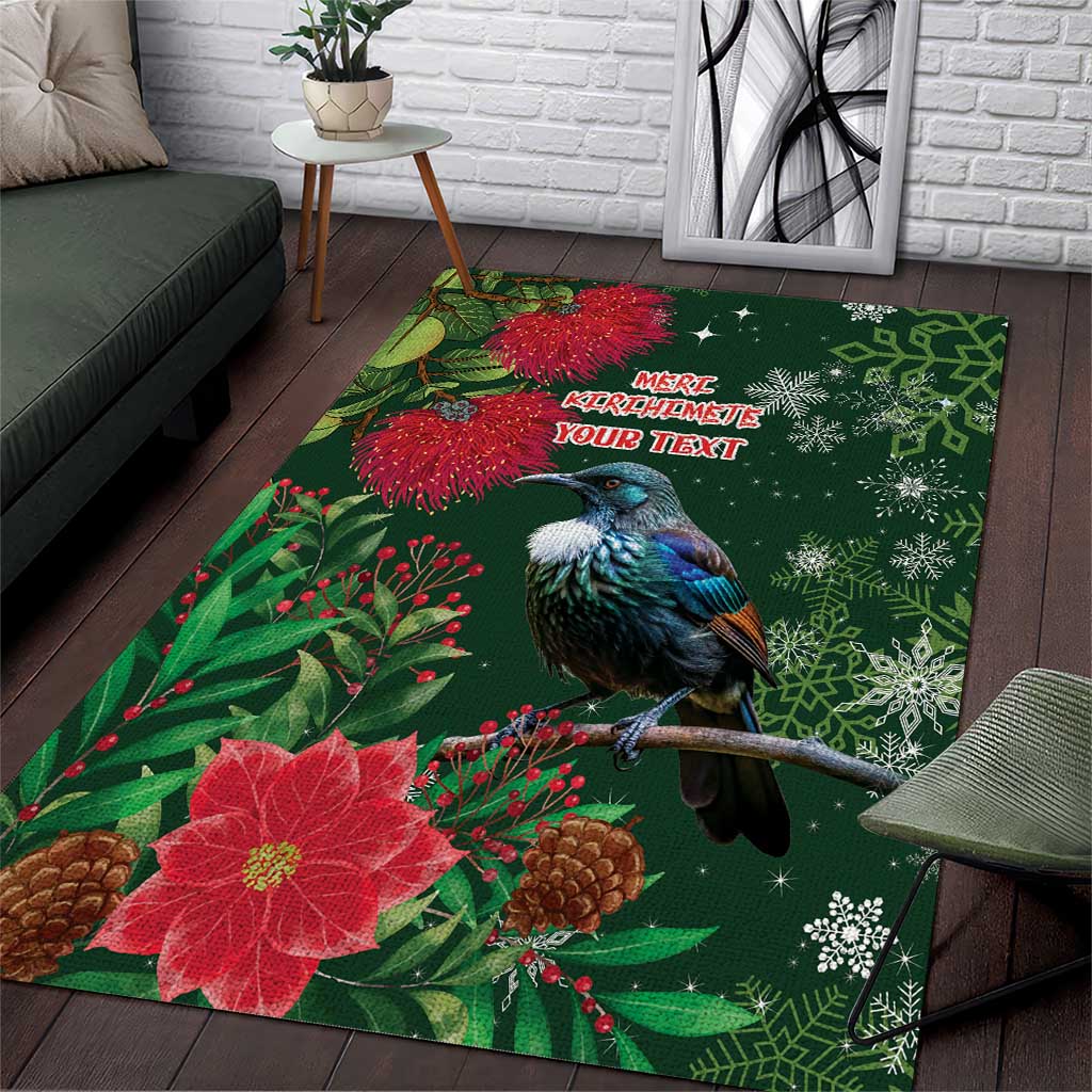 Tui Meri Kirihimete Personalised Area Rug Pohutukawa Flowers Green Motif LT9 Green - Polynesian Pride