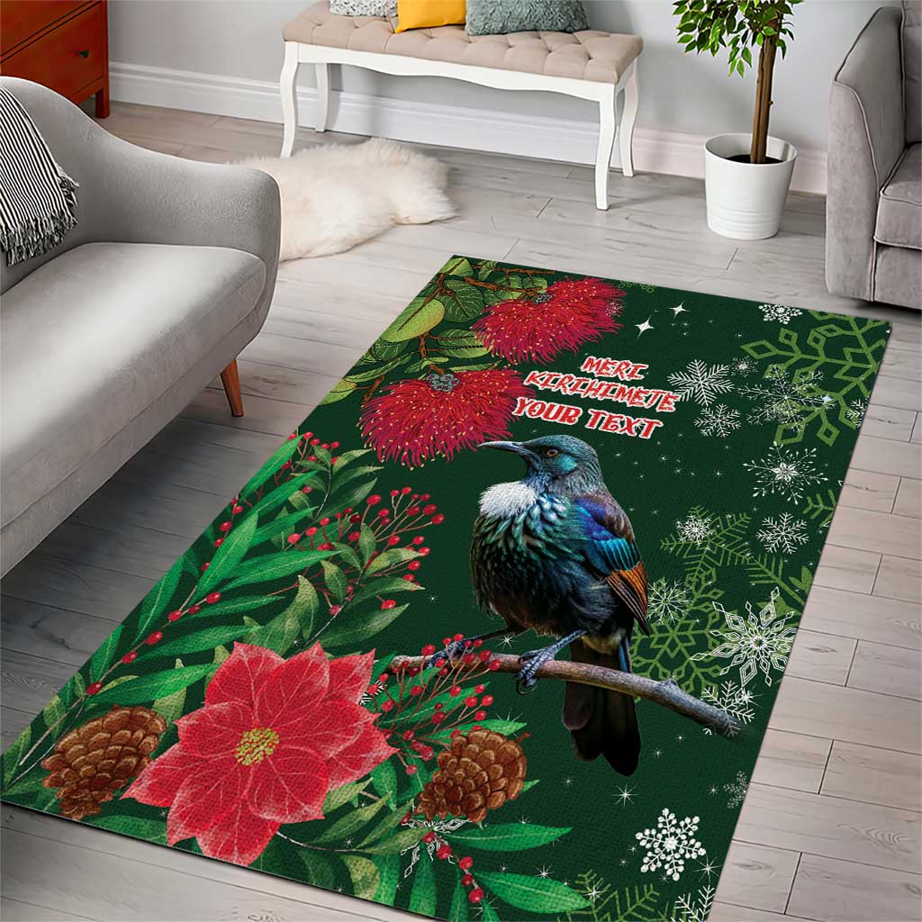 Tui Meri Kirihimete Personalised Area Rug Pohutukawa Flowers Green Motif LT9 - Polynesian Pride