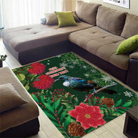 Tui Meri Kirihimete Personalised Area Rug Pohutukawa Flowers Green Motif LT9 - Polynesian Pride