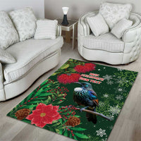 Tui Meri Kirihimete Personalised Area Rug Pohutukawa Flowers Green Motif LT9 - Polynesian Pride