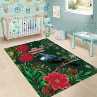 Tui Meri Kirihimete Personalised Area Rug Pohutukawa Flowers Green Motif LT9 - Polynesian Pride