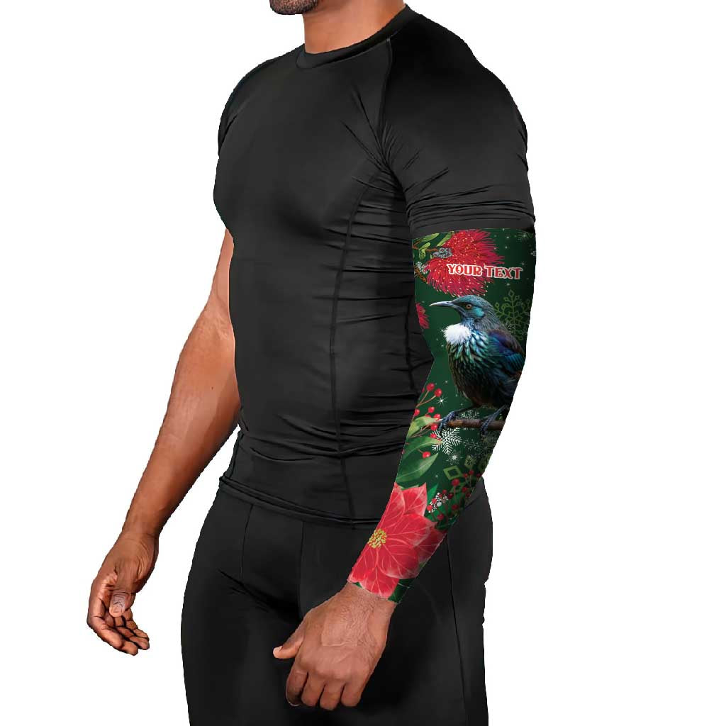 Tui Meri Kirihimete Personalised Arm Sleeves Pohutukawa Flowers Green Motif LT9 - Polynesian Pride