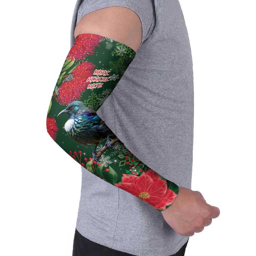 Tui Meri Kirihimete Personalised Arm Sleeves Pohutukawa Flowers Green Motif LT9 - Polynesian Pride
