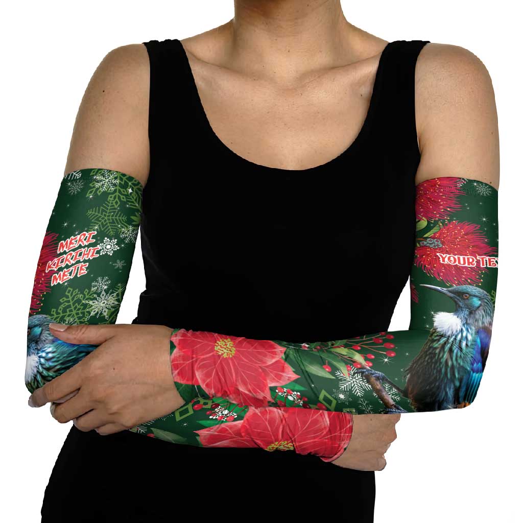 Tui Meri Kirihimete Personalised Arm Sleeves Pohutukawa Flowers Green Motif LT9 - Polynesian Pride