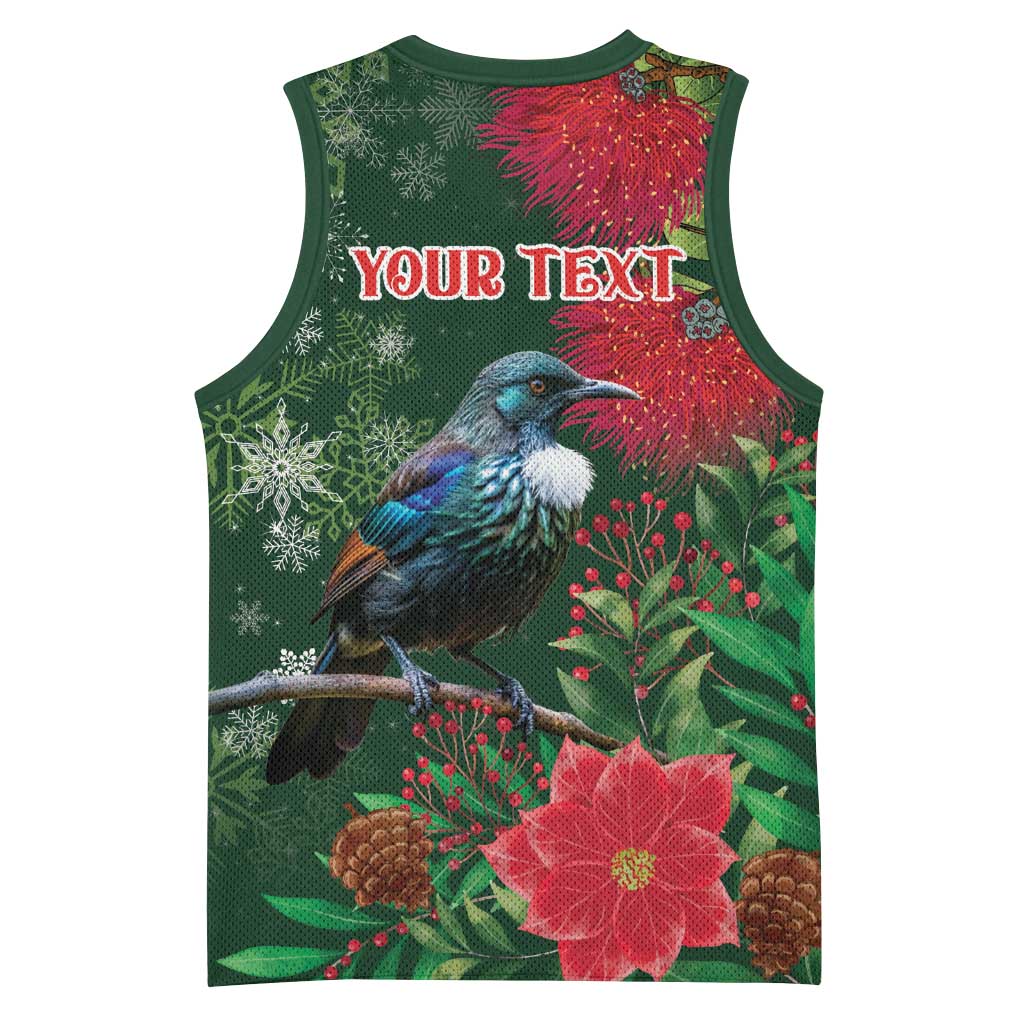 Tui Meri Kirihimete Personalised Basketball Jersey Pohutukawa Flowers Green Motif LT9 - Polynesian Pride