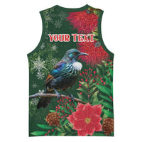 Tui Meri Kirihimete Personalised Basketball Jersey Pohutukawa Flowers Green Motif LT9 - Polynesian Pride