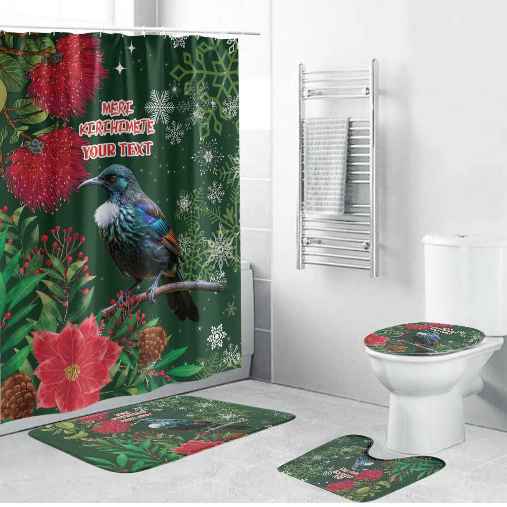 Tui Meri Kirihimete Personalised Bathroom Set Pohutukawa Flowers Green Motif - Polynesian Pride