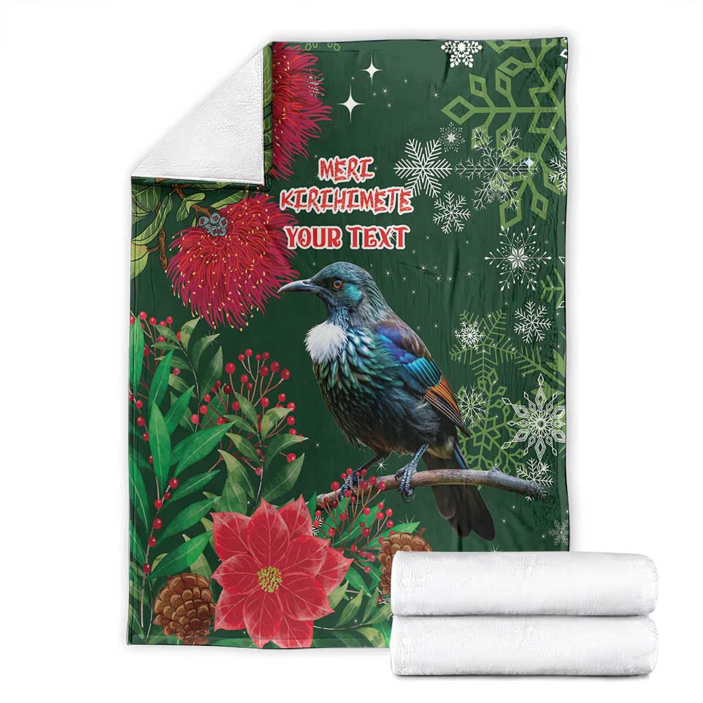 Tui Meri Kirihimete Personalised Blanket Pohutukawa Flowers Green Motif - Polynesian Pride
