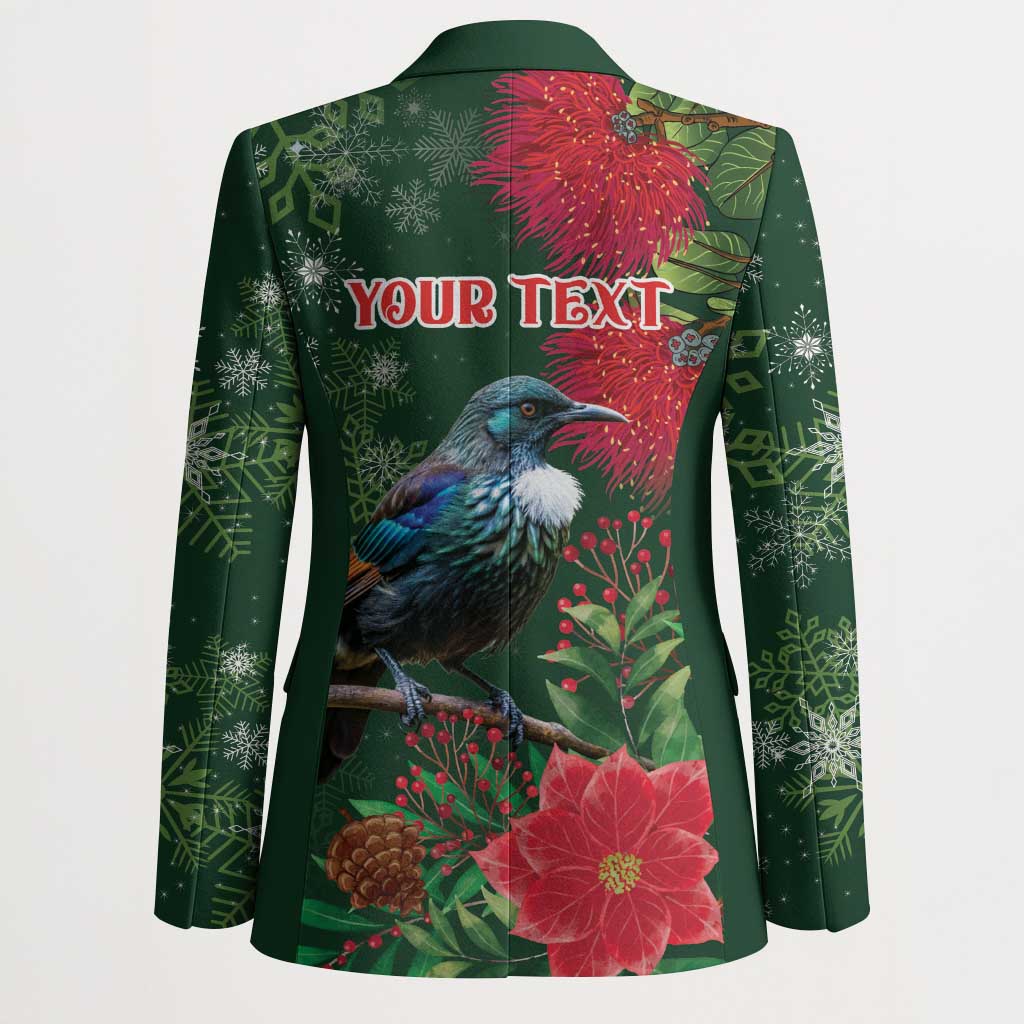 Tui Meri Kirihimete Personalised Blazer Pohutukawa Flowers Green Motif - Polynesian Pride