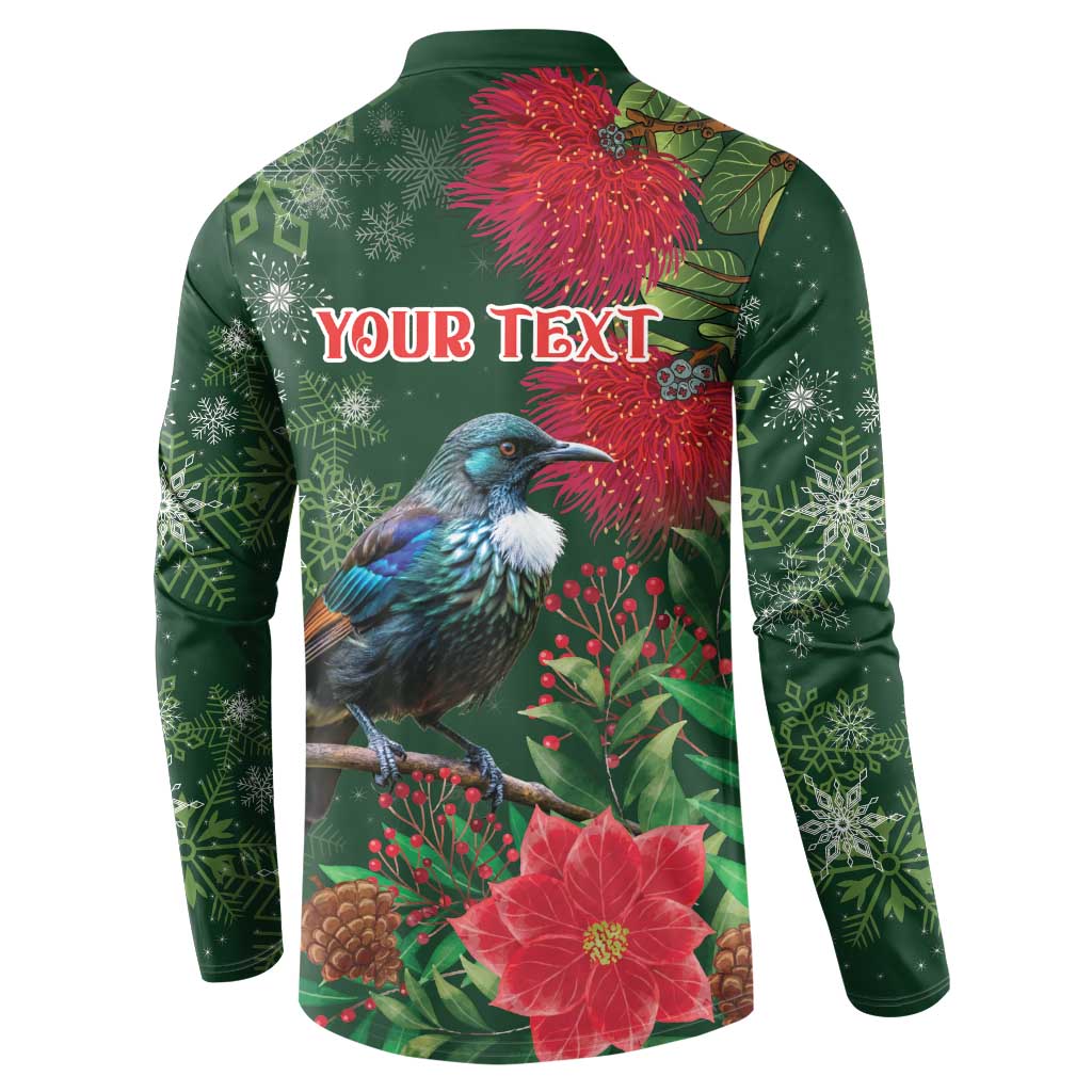 Tui Meri Kirihimete Personalised Button Sweatshirt Pohutukawa Flowers Green Motif LT9 - Polynesian Pride
