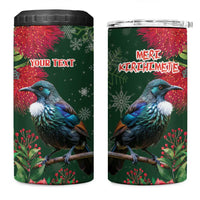 Tui Meri Kirihimete Personalised 4 in 1 Can Cooler Tumbler Pohutukawa Flowers Green Motif LT9 One Size: 16 oz Green - Polynesian Pride