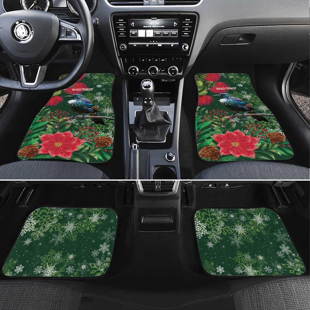 Tui Meri Kirihimete Personalised Car Mats Pohutukawa Flowers Green Motif LT9 Set 4pcs Green - Polynesian Pride