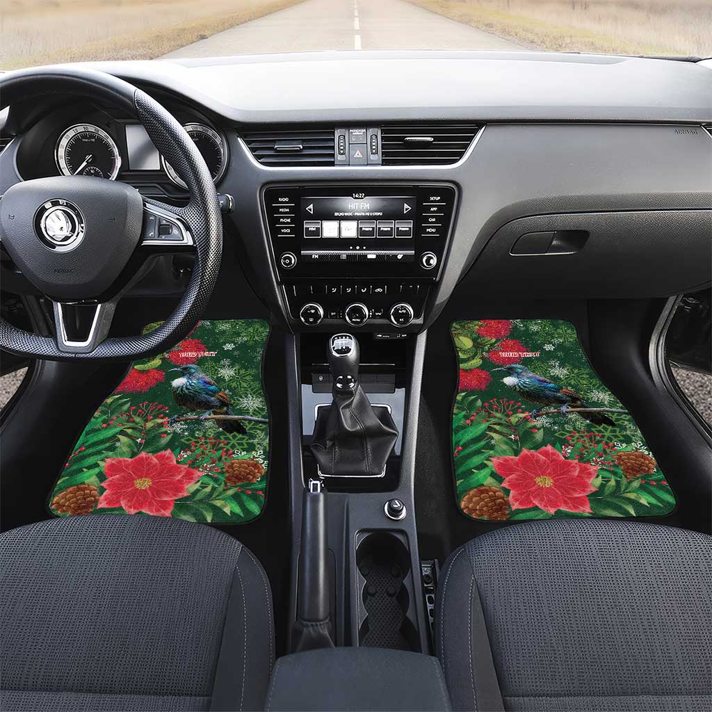 Tui Meri Kirihimete Personalised Car Mats Pohutukawa Flowers Green Motif LT9 Set 2pcs - Front Green - Polynesian Pride