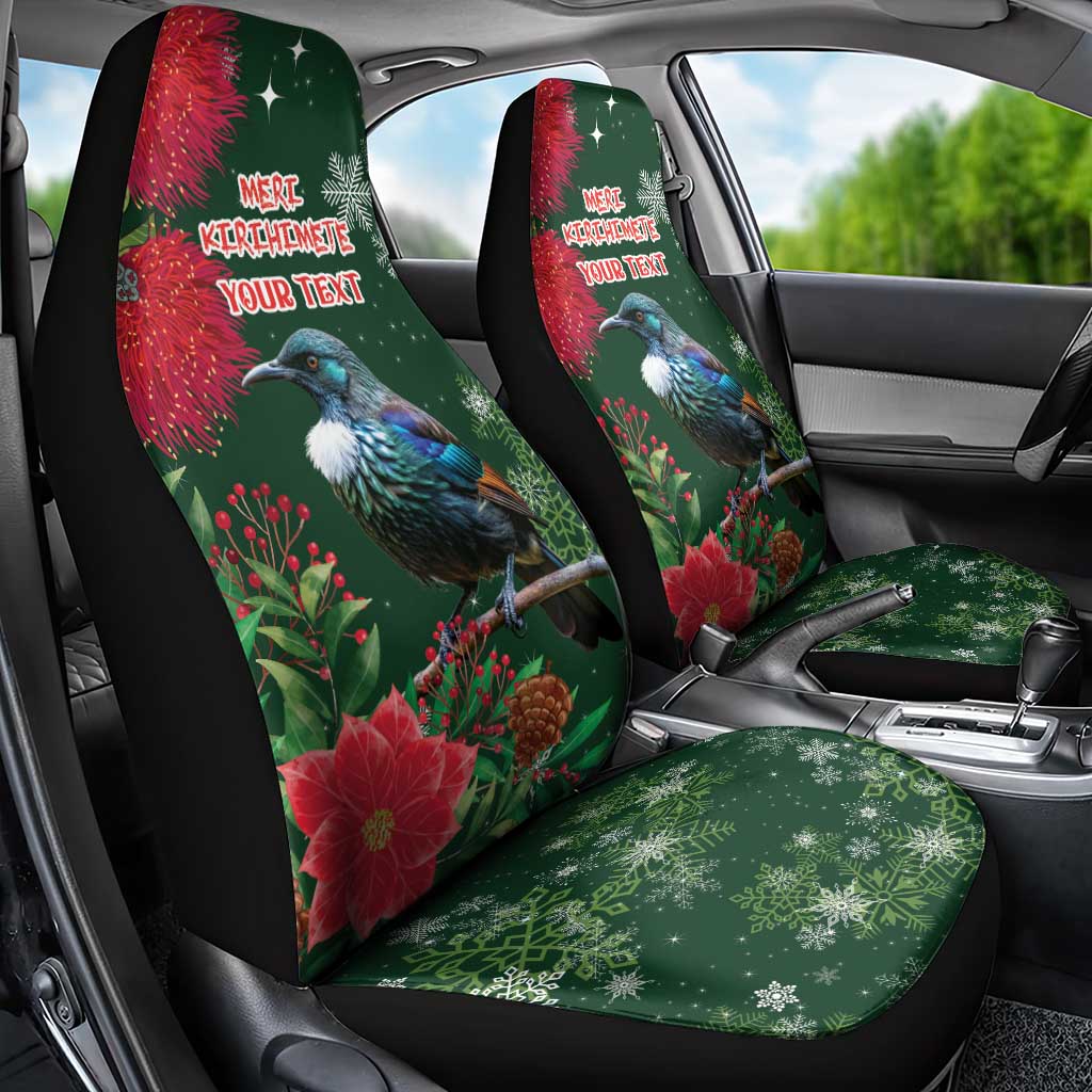Tui Meri Kirihimete Personalised Car Seat Cover Pohutukawa Flowers Green Motif LT9 - Polynesian Pride