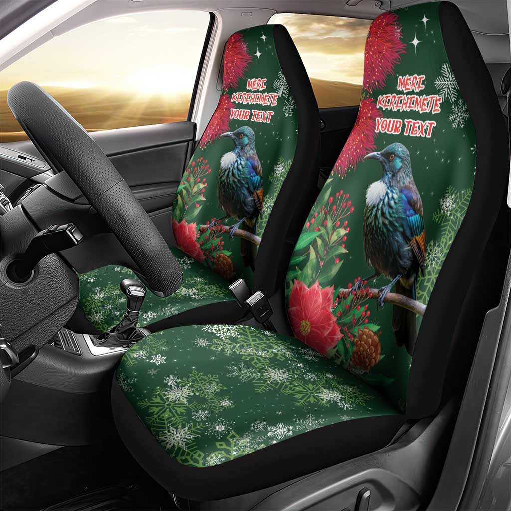 Tui Meri Kirihimete Personalised Car Seat Cover Pohutukawa Flowers Green Motif LT9 - Polynesian Pride