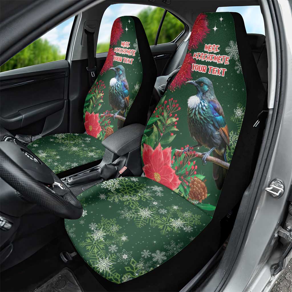 Tui Meri Kirihimete Personalised Car Seat Cover Pohutukawa Flowers Green Motif LT9 - Polynesian Pride