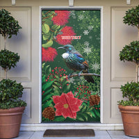 Tui Meri Kirihimete Personalised Door Cover Pohutukawa Flowers Green Motif LT9 Green - Polynesian Pride
