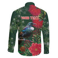 Tui Meri Kirihimete Personalised Family Matching Off Shoulder Maxi Dress and Hawaiian Shirt Pohutukawa Flowers Green Motif LT9 - Polynesian Pride