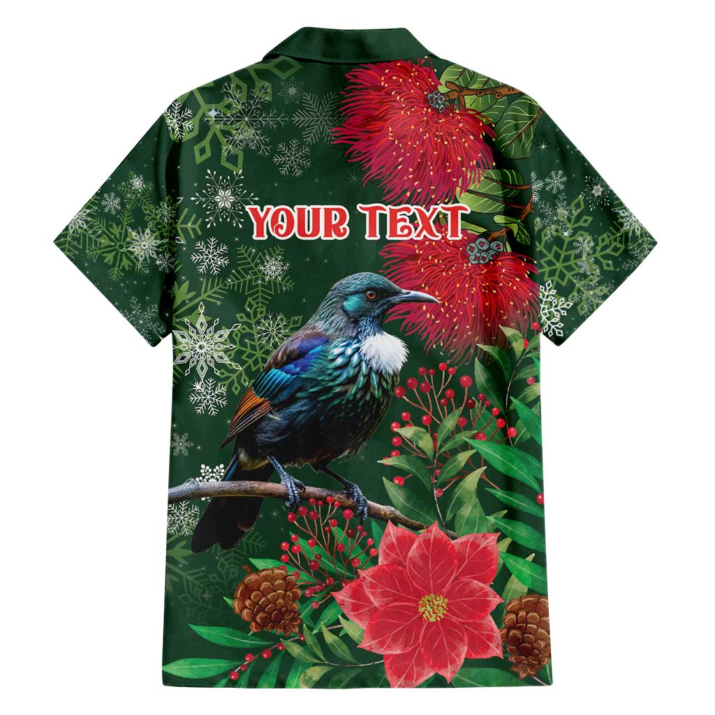 Tui Meri Kirihimete Personalised Family Matching Summer Maxi Dress and Hawaiian Shirt Pohutukawa Flowers Green Motif LT9 - Polynesian Pride