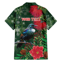 Tui Meri Kirihimete Personalised Family Matching Summer Maxi Dress and Hawaiian Shirt Pohutukawa Flowers Green Motif LT9 - Polynesian Pride
