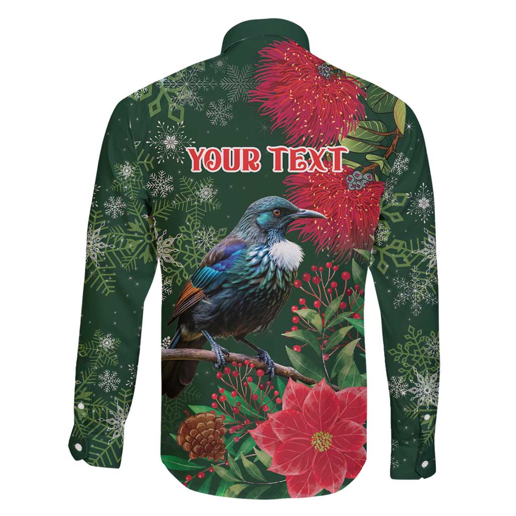 Tui Meri Kirihimete Personalised Family Matching Tank Maxi Dress and Hawaiian Shirt Pohutukawa Flowers Green Motif LT9 - Polynesian Pride