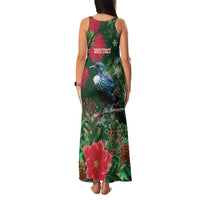 Tui Meri Kirihimete Personalised Family Matching Tank Maxi Dress and Hawaiian Shirt Pohutukawa Flowers Green Motif LT9 - Polynesian Pride