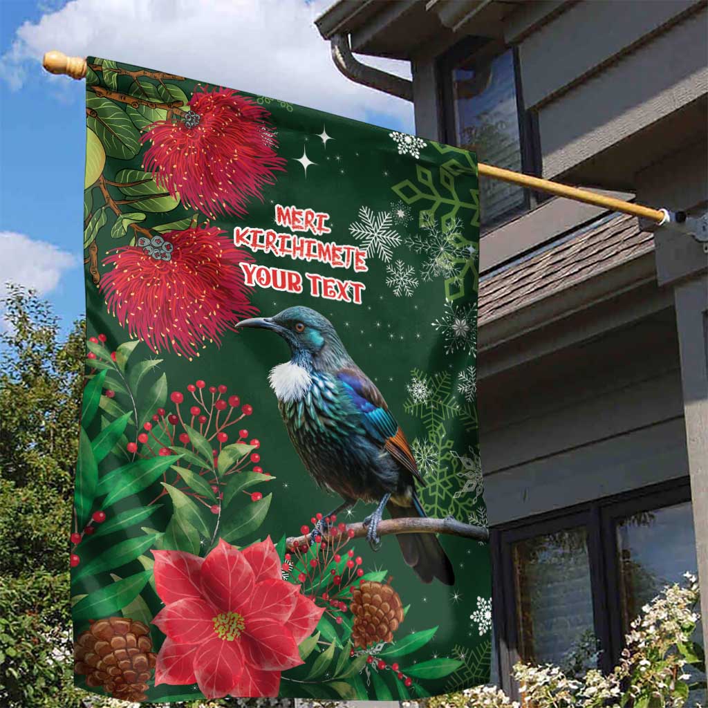 Tui Meri Kirihimete Personalised Garden Flag Pohutukawa Flowers Green Motif LT9 - Polynesian Pride