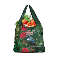 Tui Meri Kirihimete Personalised Grocery Bag Pohutukawa Flowers Green Motif LT9 1-pack One Size Green - Polynesian Pride
