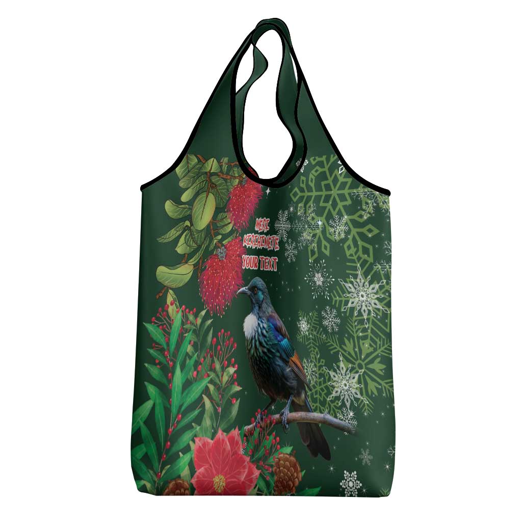 Tui Meri Kirihimete Personalised Grocery Bag Pohutukawa Flowers Green Motif LT9 - Polynesian Pride