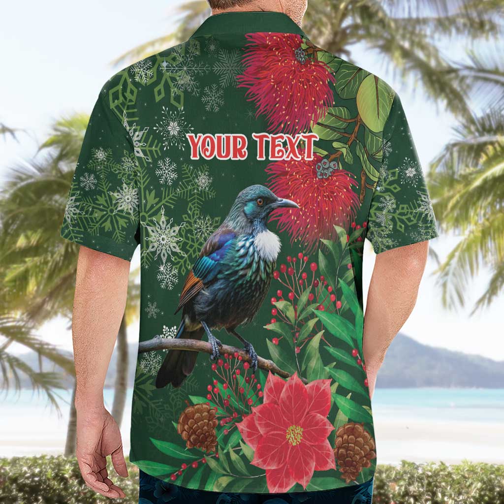 Tui Meri Kirihimete Personalised Hawaiian Shirt Pohutukawa Flowers Green Motif LT9 - Polynesian Pride