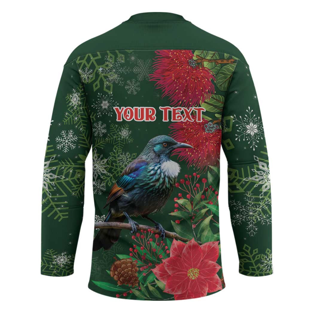 Tui Meri Kirihimete Personalised Hockey Jersey Pohutukawa Flowers Green Motif LT9 - Polynesian Pride