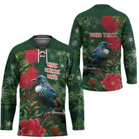 Tui Meri Kirihimete Personalised Hockey Jersey Pohutukawa Flowers Green Motif LT9 - Polynesian Pride