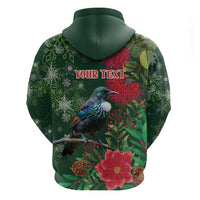 Tui Meri Kirihimete Personalised Hoodie Pohutukawa Flowers Green Motif LT9 - Polynesian Pride