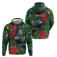 Tui Meri Kirihimete Personalised Hoodie Pohutukawa Flowers Green Motif LT9 - Polynesian Pride