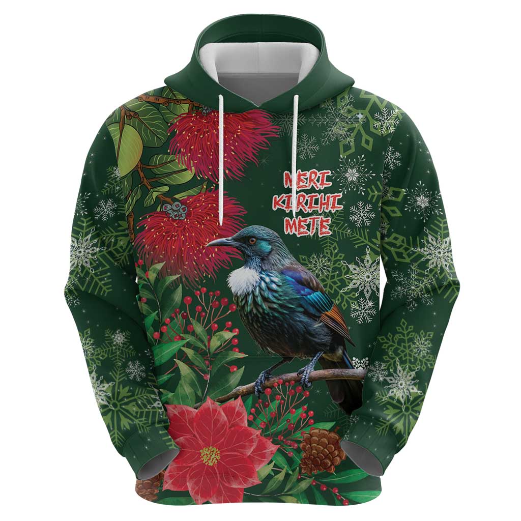 Tui Meri Kirihimete Personalised Hoodie Pohutukawa Flowers Green Motif LT9 - Polynesian Pride