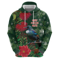 Tui Meri Kirihimete Personalised Hoodie Pohutukawa Flowers Green Motif LT9 - Polynesian Pride